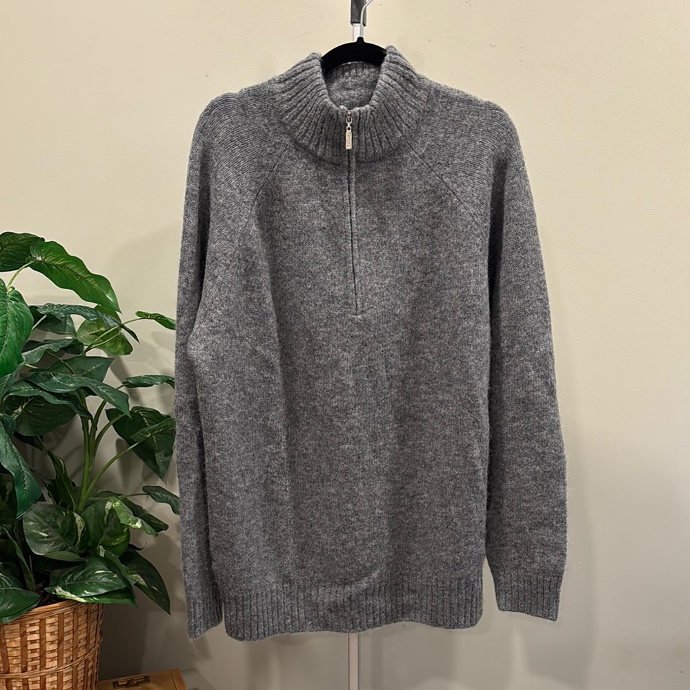 pacas Men's 1/4 Zip-Up Baby Alpaca Blend Sweater in Heather Gray